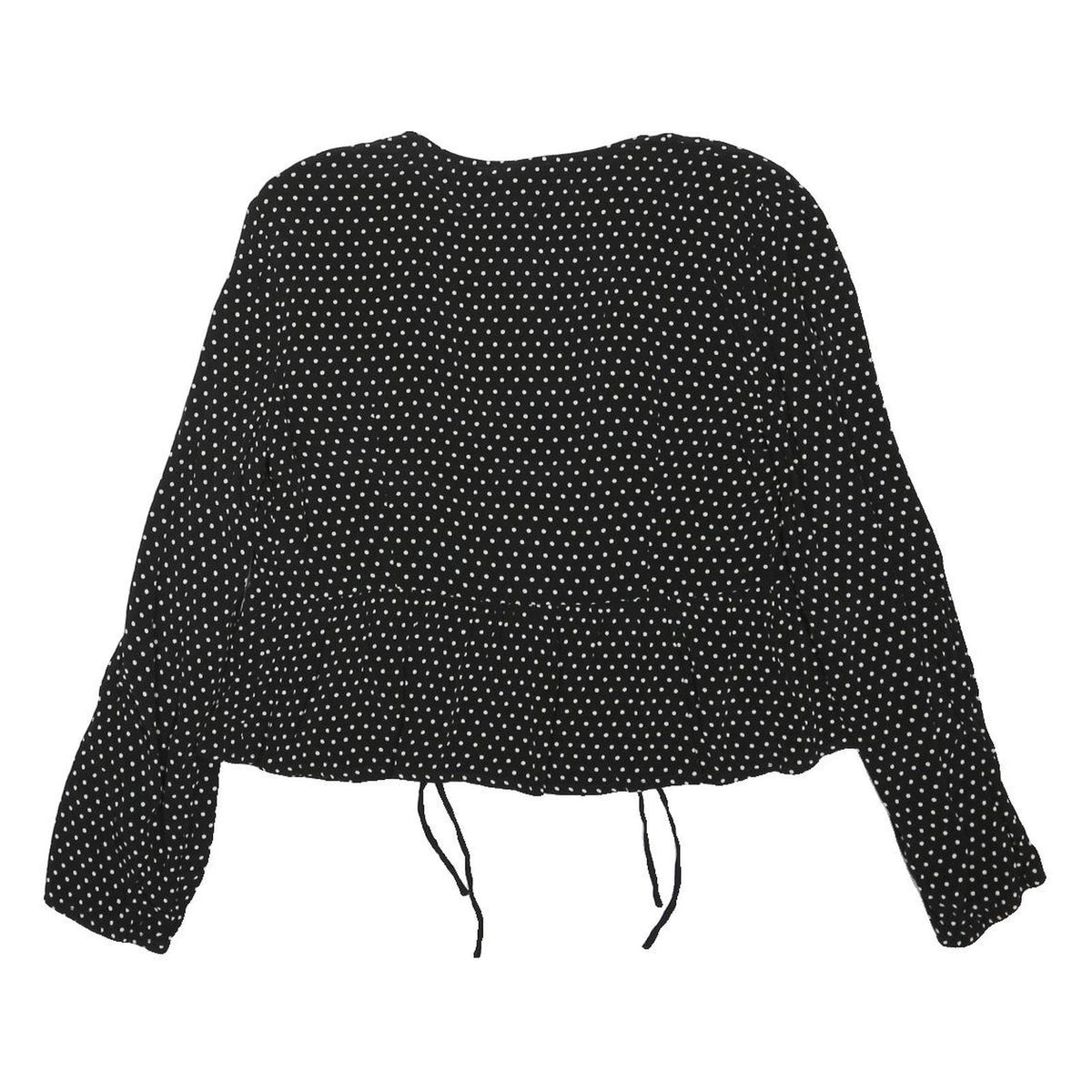 TOPSHOP Womens Black & White Polka Dot Blouse Long Sleeve V-Neck UK 10