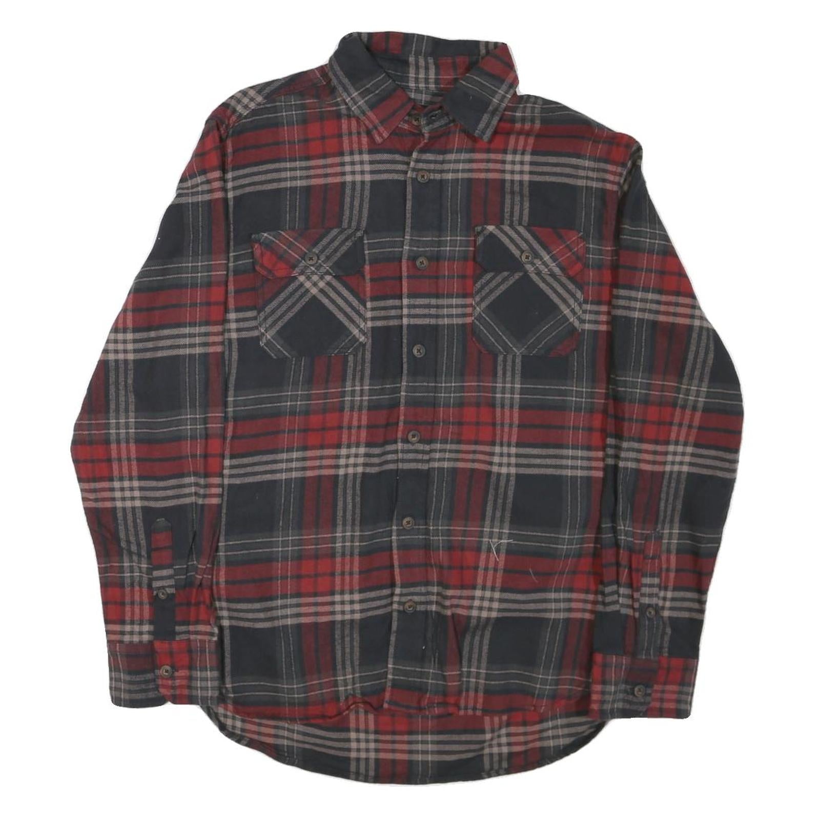 JACHS Mens Red & Grey Check Shirt M Cotton Blend Long Sleeve Casual