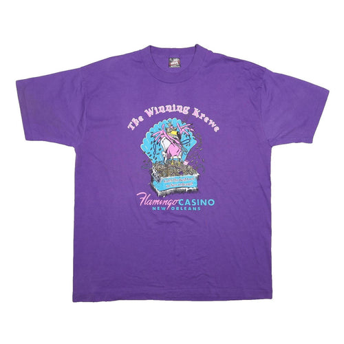 FRUIT OF THE LOOM Womens Purple Flamingo Casino Graphic T-Shirt XL Short Sleeve