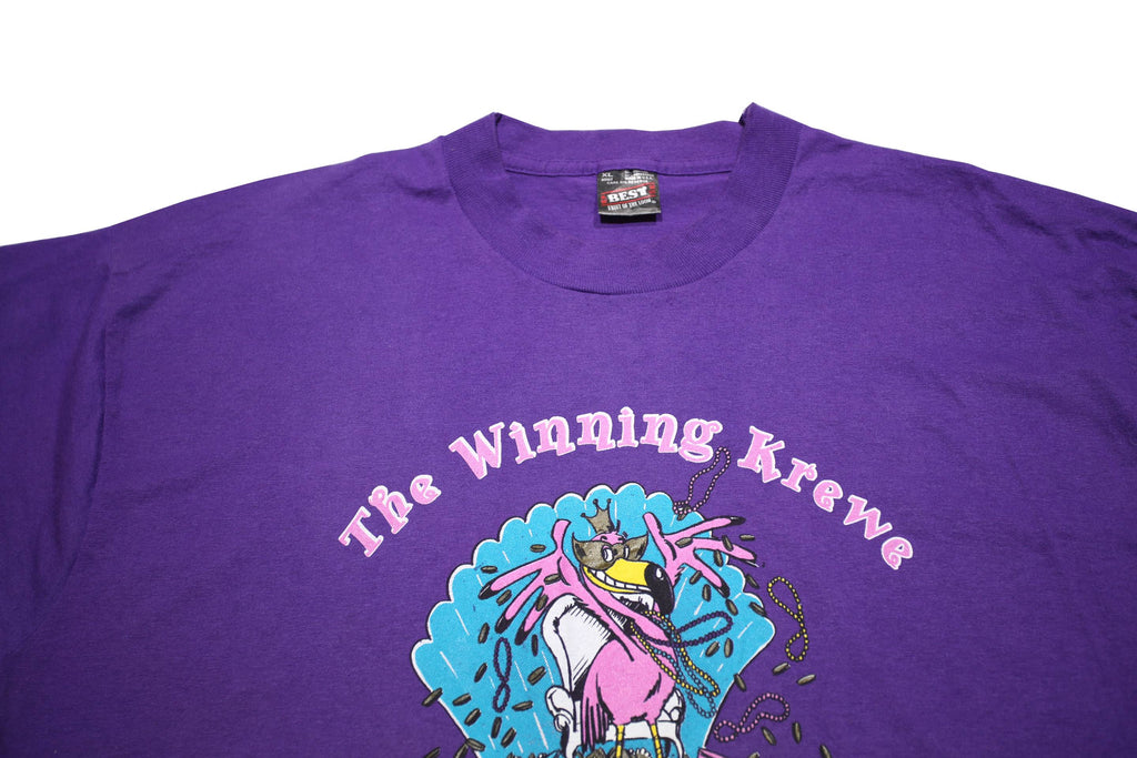 FRUIT OF THE LOOM Womens Purple Flamingo Casino Graphic T-Shirt XL Short Sleeve