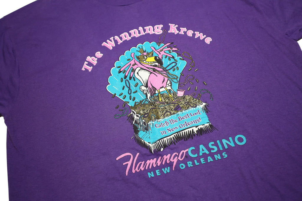 FRUIT OF THE LOOM Womens Purple Flamingo Casino Graphic T-Shirt XL Short Sleeve