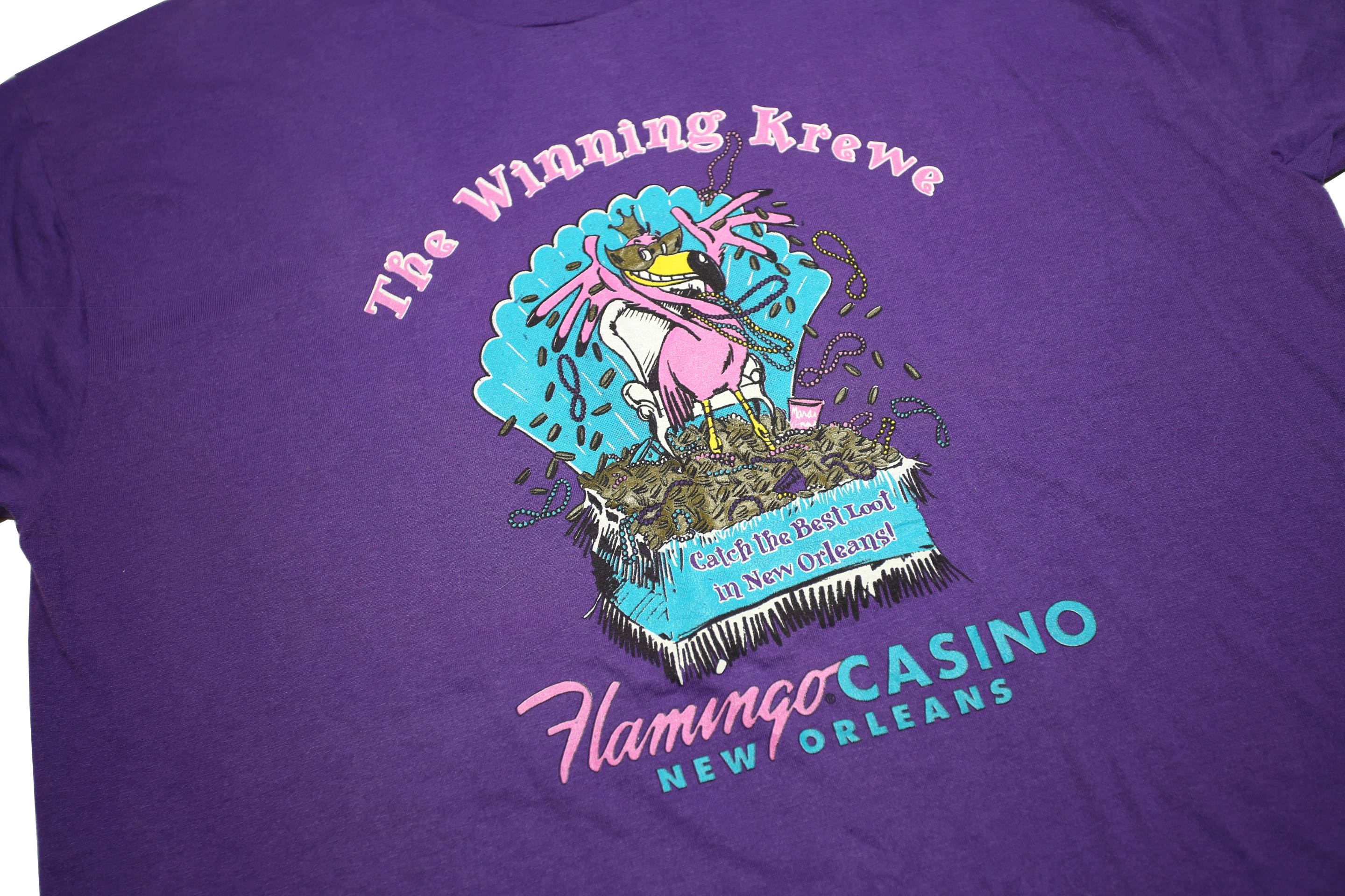 FRUIT OF THE LOOM Womens Purple Flamingo Casino Graphic T-Shirt XL Short Sleeve