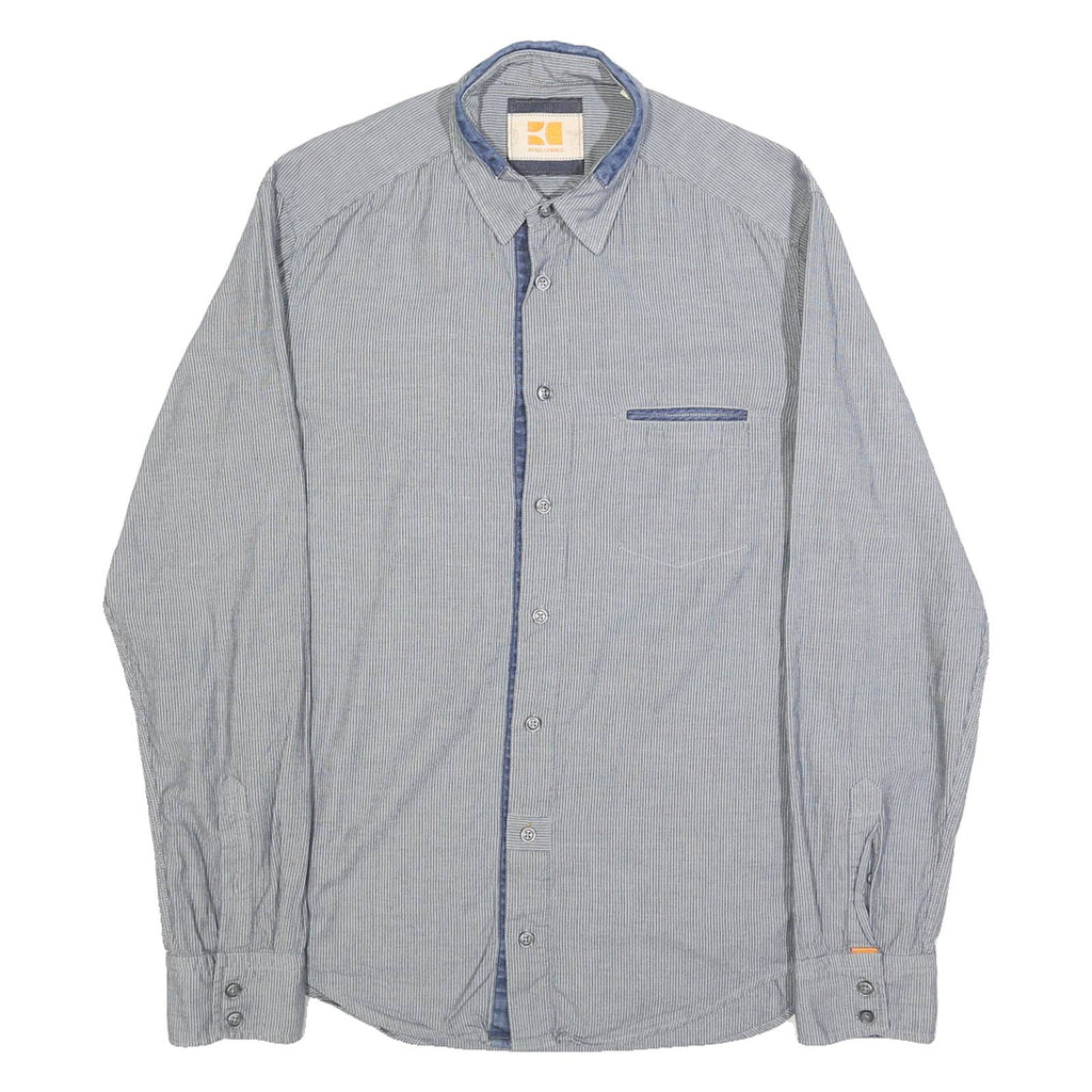 BOSS Mens Blue & White Striped Shirt Cotton M Button Closure Long Sleeve Regular