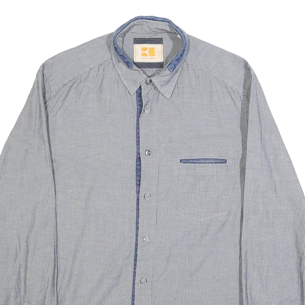 BOSS Mens Blue & White Striped Shirt Cotton M Button Closure Long Sleeve Regular