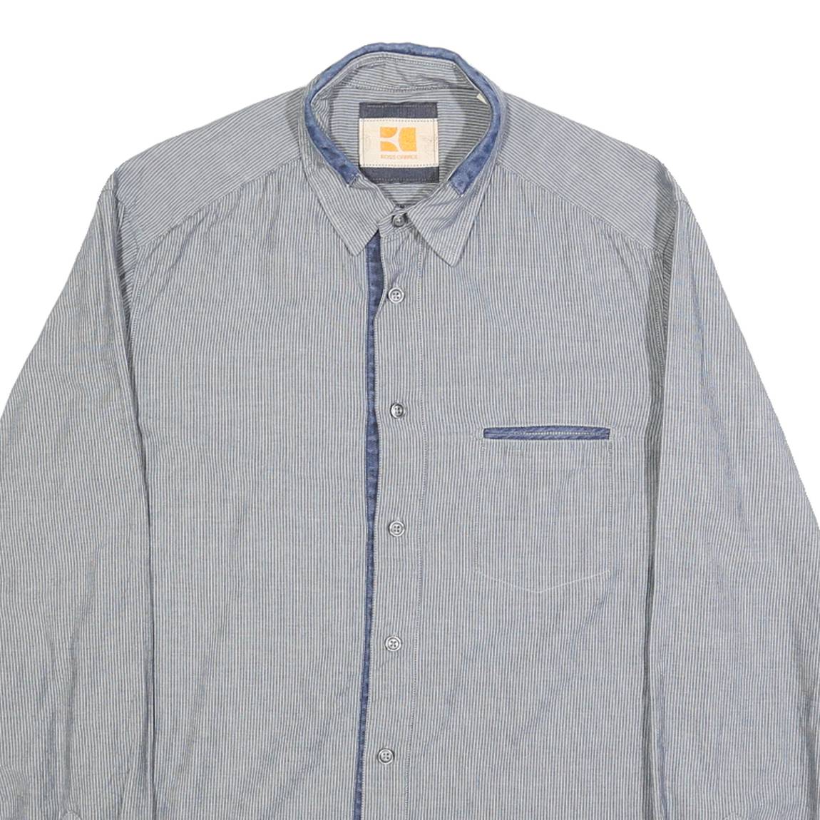 BOSS Mens Blue & White Striped Shirt Cotton M Button Closure Long Sleeve Regular