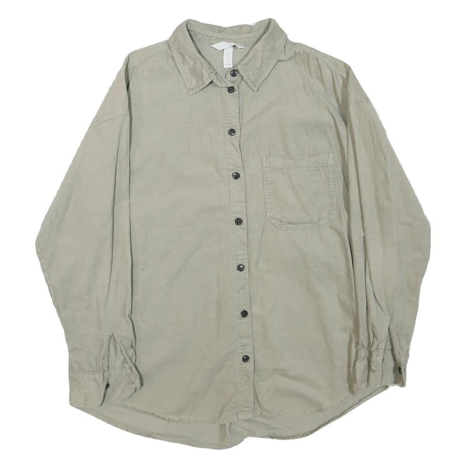 H&M Womens Beige Cotton Blend Shirt Long Sleeve Collared S Casual Relaxed Fit