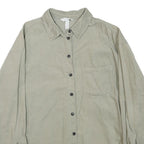 H&M Womens Beige Cotton Blend Shirt Long Sleeve Collared S Casual Relaxed Fit