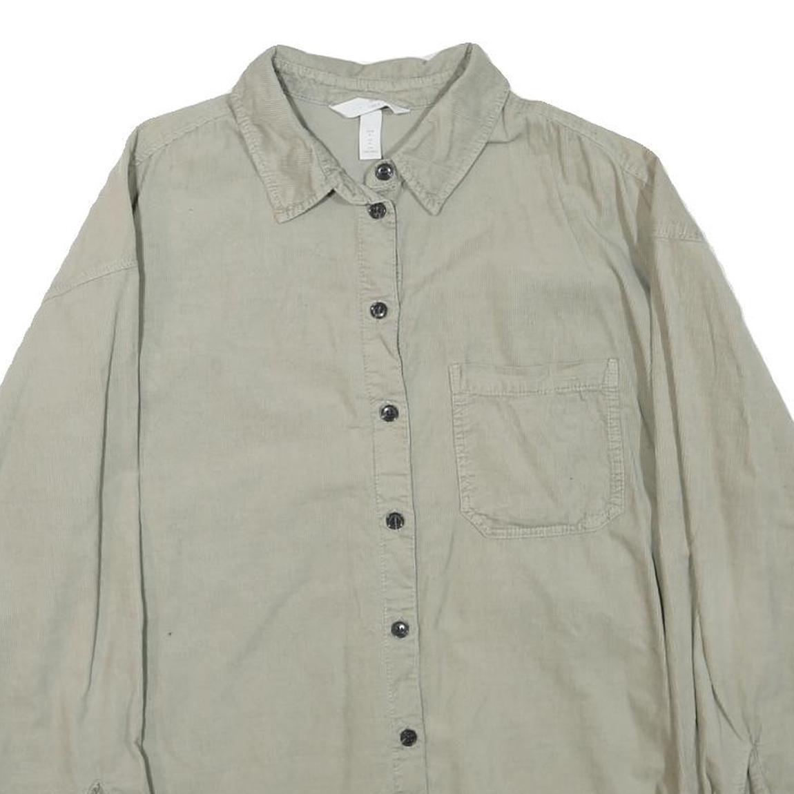 H&M Womens Beige Cotton Blend Shirt Long Sleeve Collared S Casual Relaxed Fit