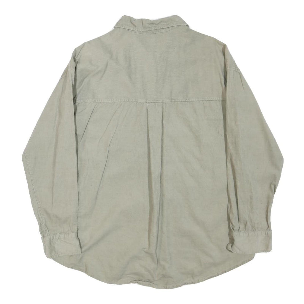 H&M Womens Beige Cotton Blend Shirt Long Sleeve Collared S Casual Relaxed Fit