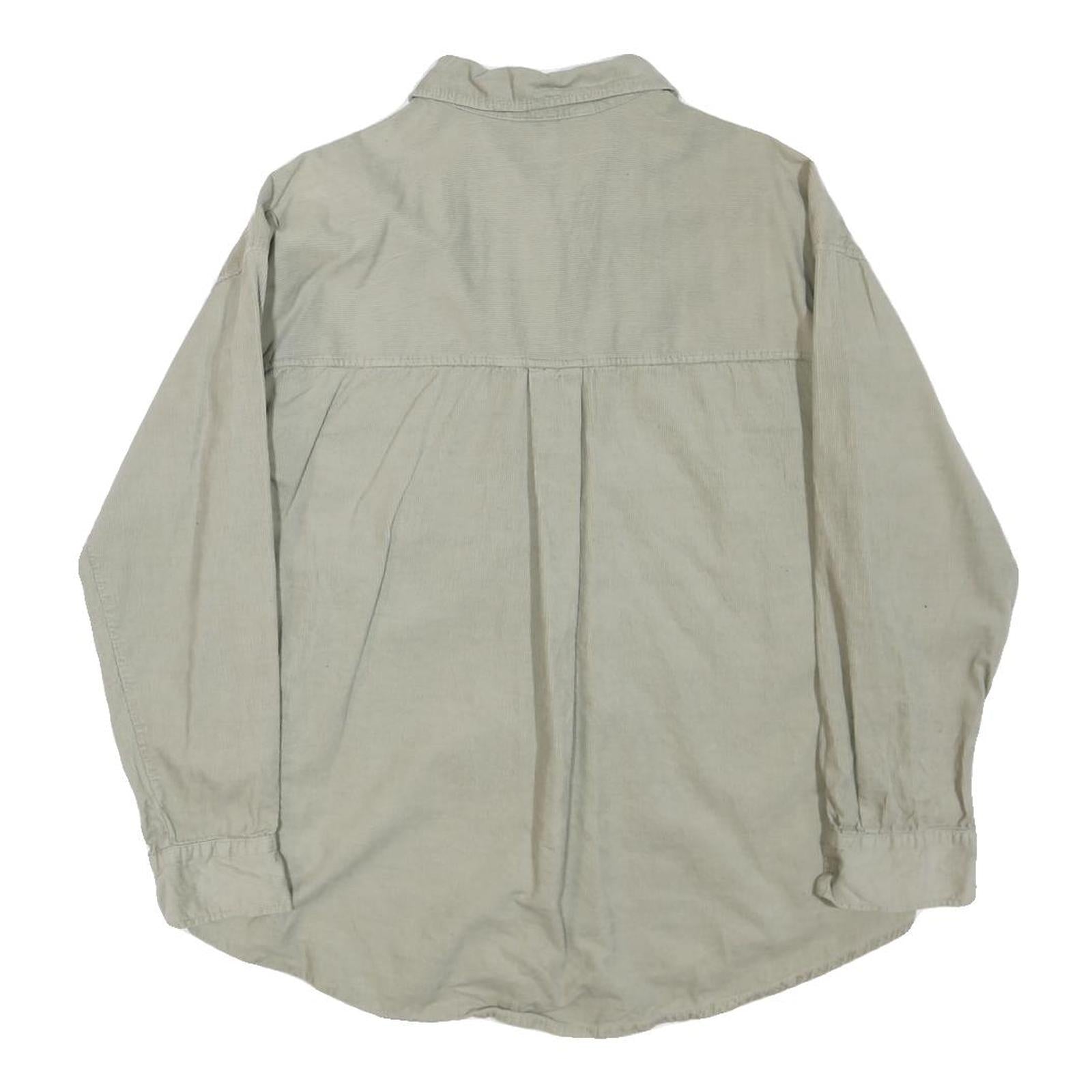 H&M Womens Beige Cotton Blend Shirt Long Sleeve Collared S Casual Relaxed Fit