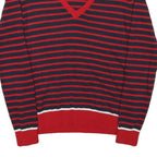 TOMMY HILFIGER Womens Red & Navy Striped Patterned V-Neck Basic Knit Jumper S