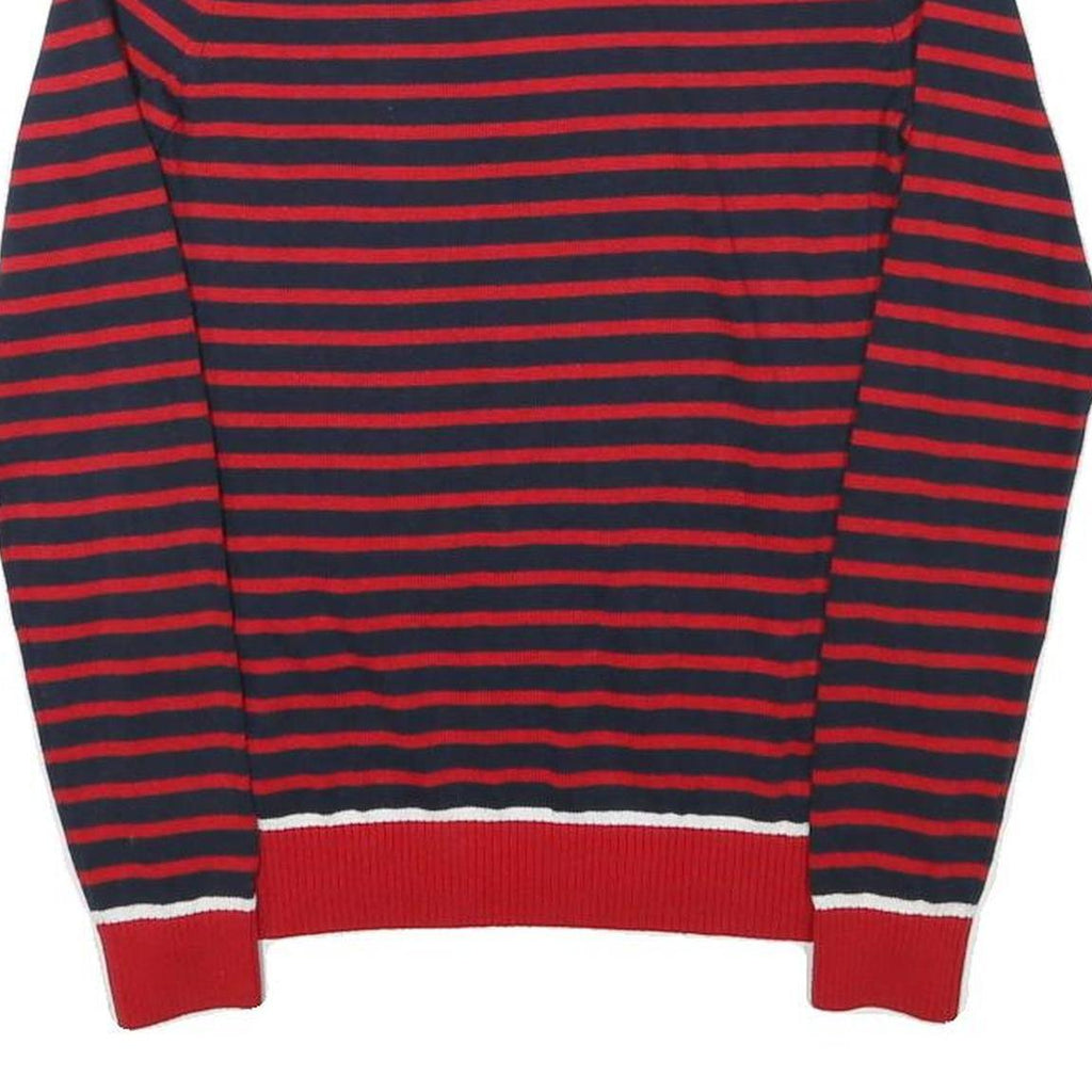 TOMMY HILFIGER Womens Red & Navy Striped Patterned V-Neck Basic Knit Jumper S