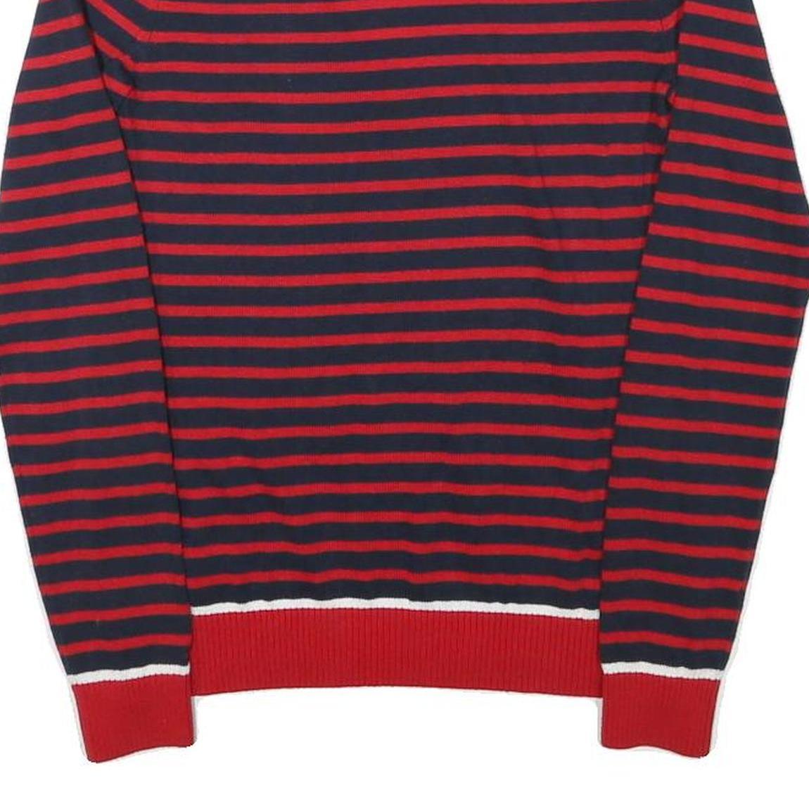 TOMMY HILFIGER Womens Red & Navy Striped Patterned V-Neck Basic Knit Jumper S