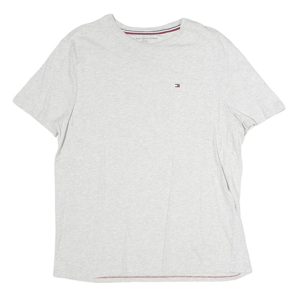 TOMMY HILFIGER Mens Grey & White Pocket T-Shirt M Short Sleeve Crew Neck Cotton