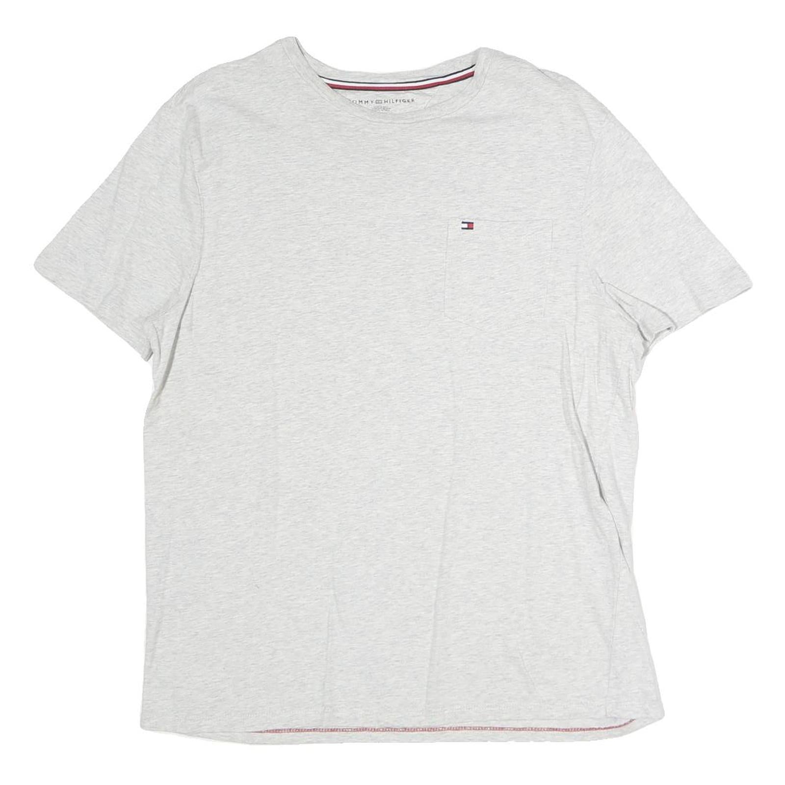 TOMMY HILFIGER Mens Grey & White Pocket T-Shirt M Short Sleeve Crew Neck Cotton