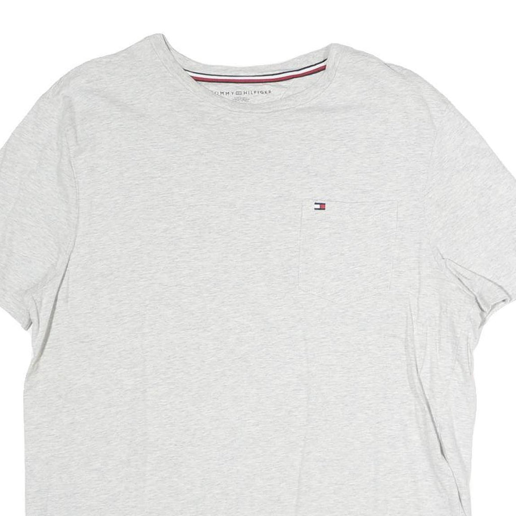 TOMMY HILFIGER Mens Grey & White Pocket T-Shirt M Short Sleeve Crew Neck Cotton