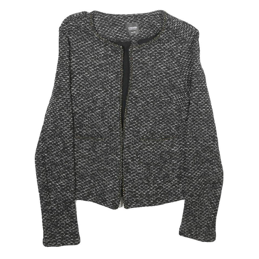 CHICOREE Womens Black and White Textured Classic Jacket XS Polyester Tweed