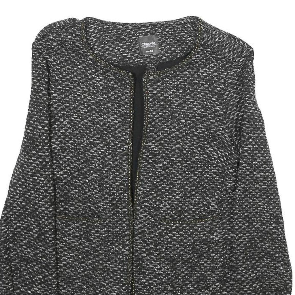 CHICOREE Womens Black and White Textured Classic Jacket XS Polyester Tweed