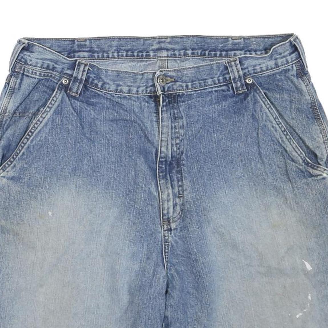 WRANGLER Mens Workwear Blue Denim Shorts L W36 Loose Fit Cotton Blend Button