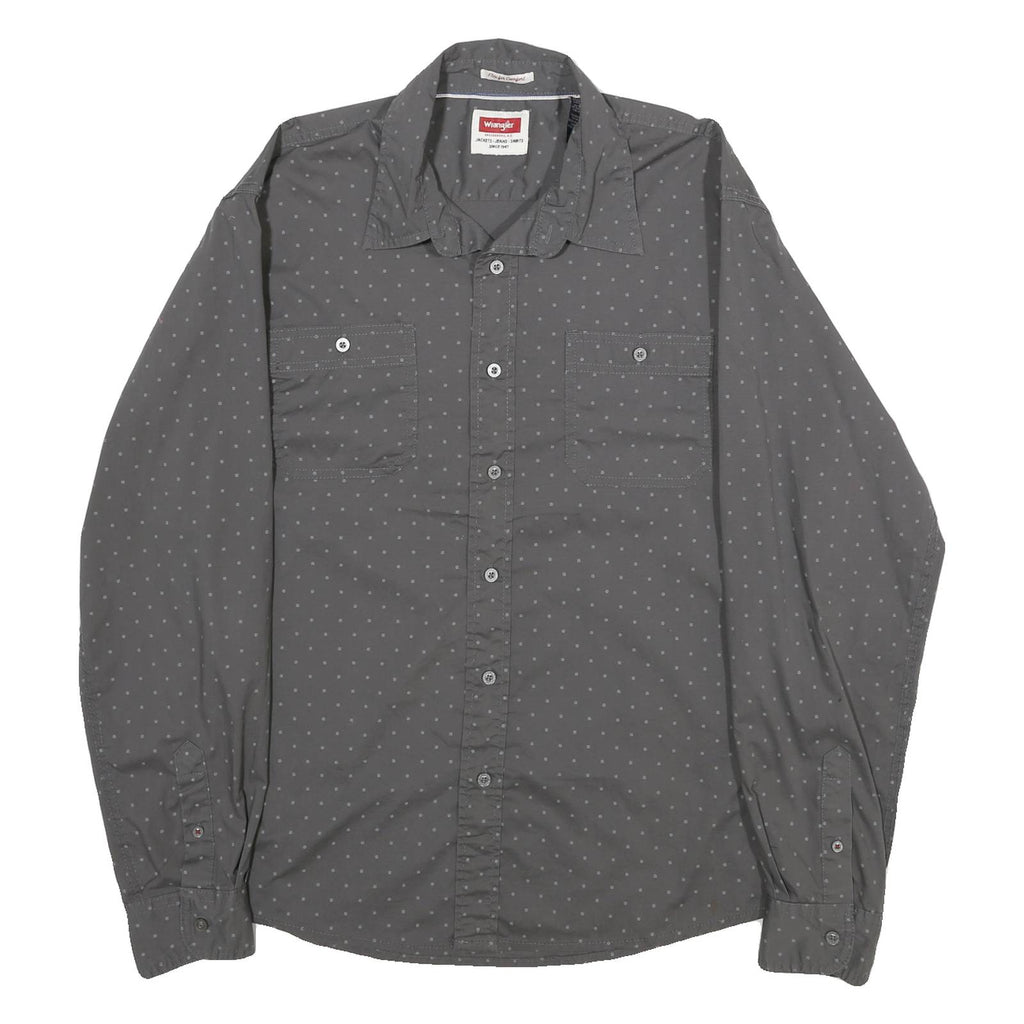 WRANGLER Mens Grey & Light Grey Shirt L Cotton Blend Long Sleeve Casual