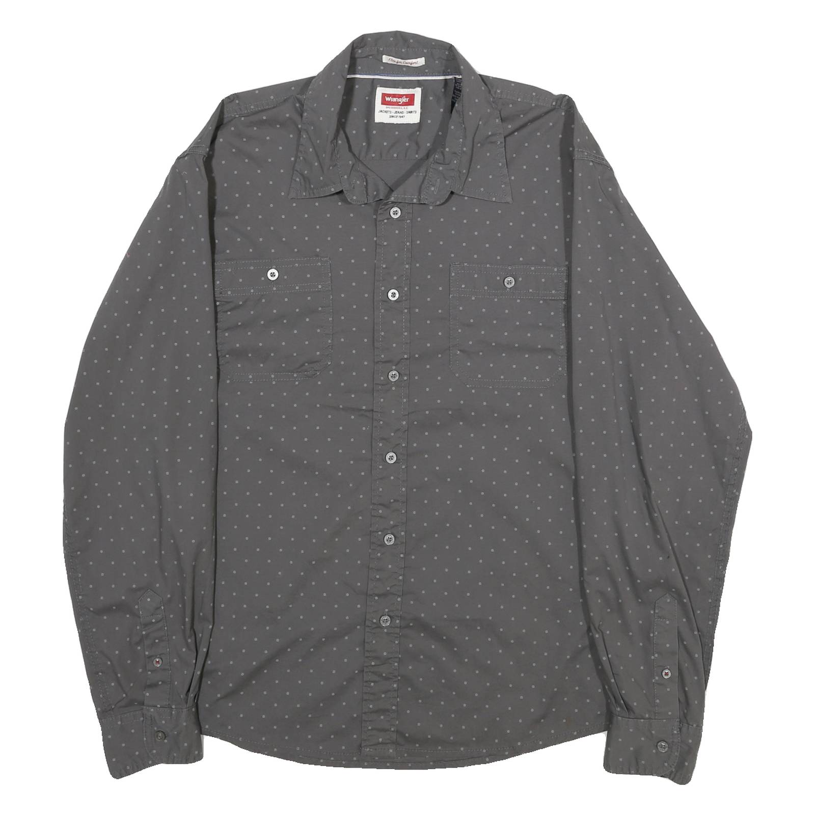 WRANGLER Mens Grey & Light Grey Shirt L Cotton Blend Long Sleeve Casual
