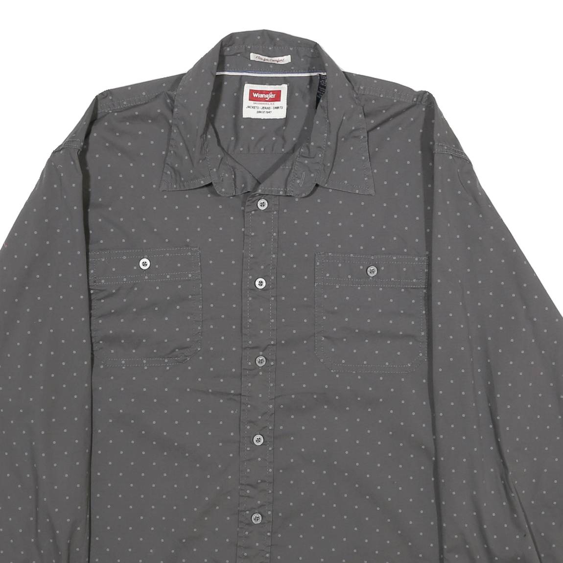 WRANGLER Mens Grey & Light Grey Shirt L Cotton Blend Long Sleeve Casual