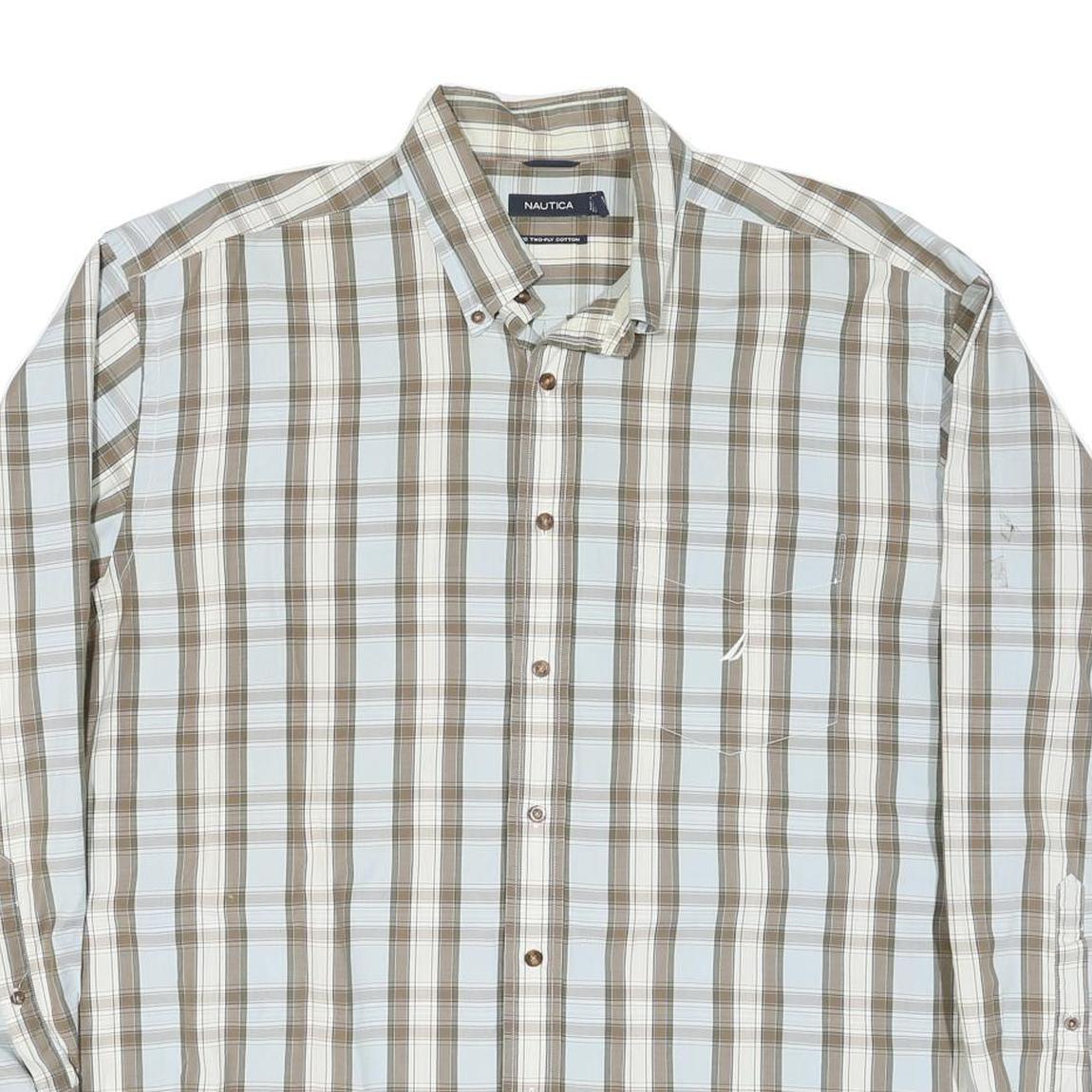 NAUTICA Mens Beige & White Checked Shirt XL Classic Cotton Blend Long Sleeve