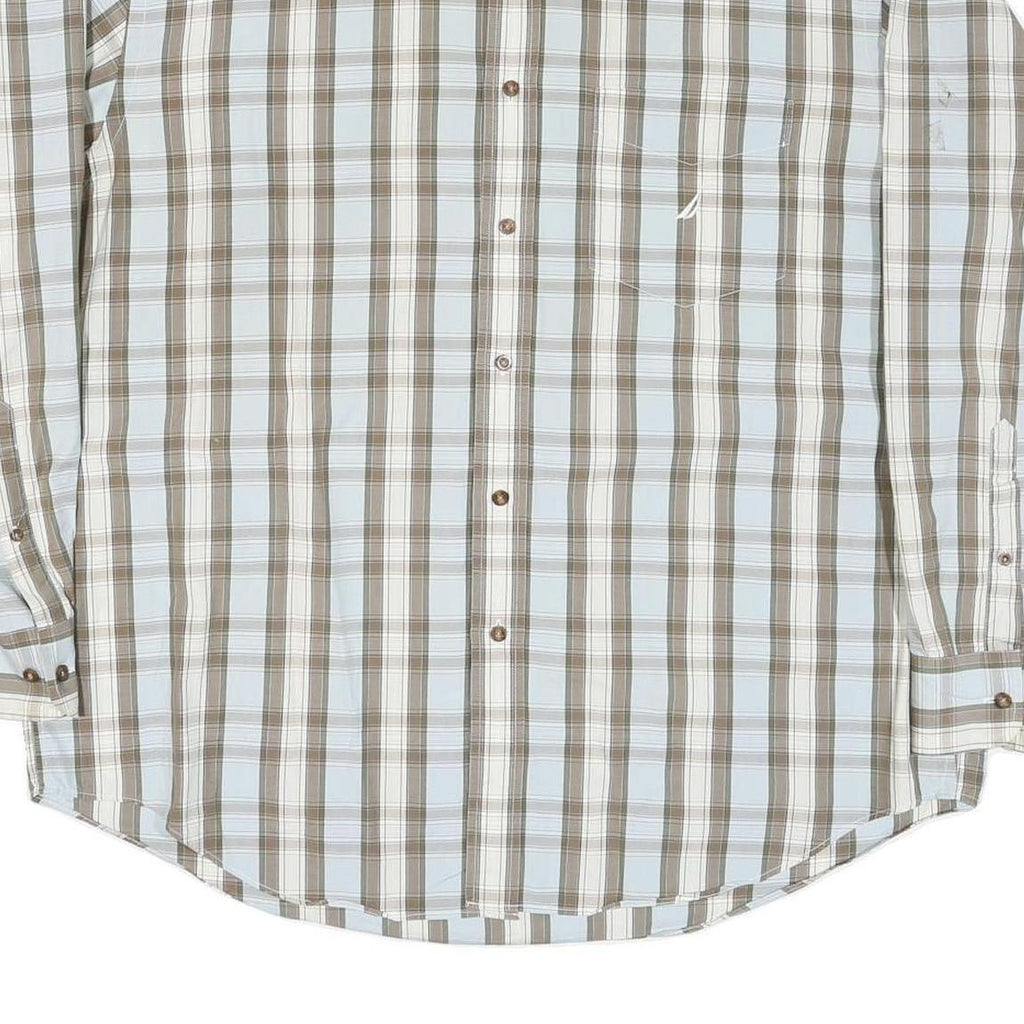 NAUTICA Mens Beige & White Checked Shirt XL Classic Cotton Blend Long Sleeve