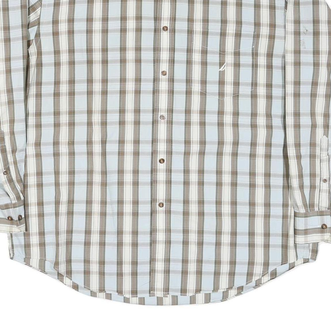 NAUTICA Mens Beige & White Checked Shirt XL Classic Cotton Blend Long Sleeve