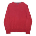TOMMY HILFIGER Mens Red Plain Pullover Crew Neck Basic Knit L Cotton Blend