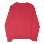 TOMMY HILFIGER Mens Red Plain Pullover Crew Neck Basic Knit L Cotton Blend