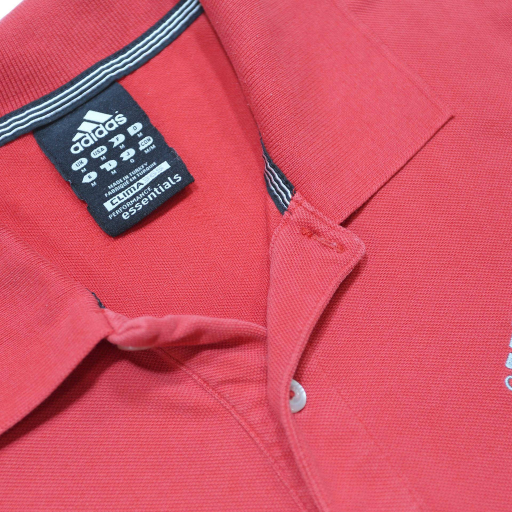 ADIDAS Mens Red Short Sleeve Polo Shirt Plain Pattern M Button Collar Cotton