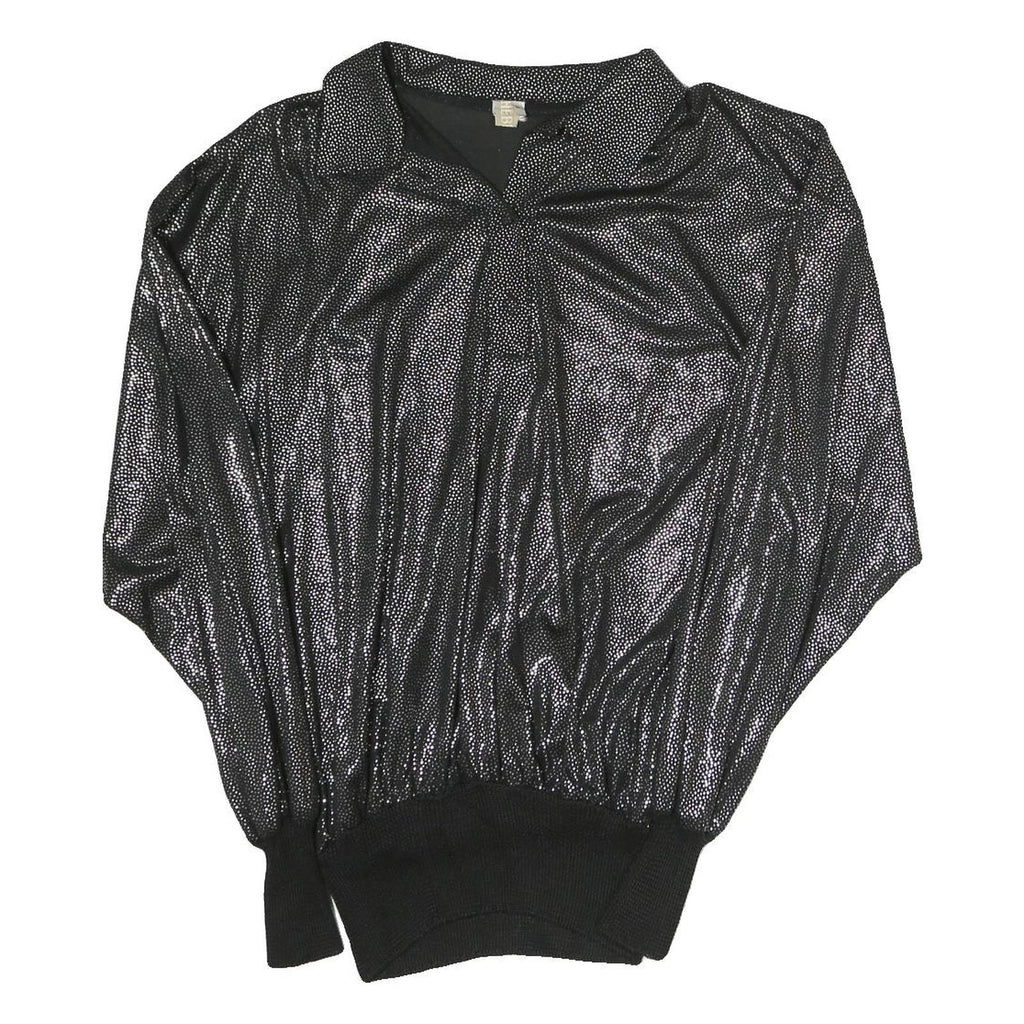 HEBERT Womens Black Printed Sports Top Long Sleeve Collared M Shiny