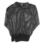 HEBERT Womens Black Printed Sports Top Long Sleeve Collared M Shiny