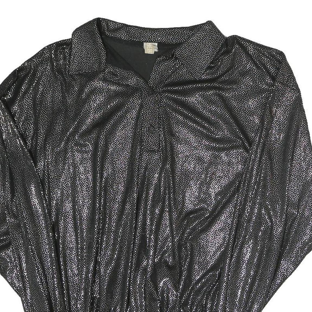 HEBERT Womens Black Printed Sports Top Long Sleeve Collared M Shiny