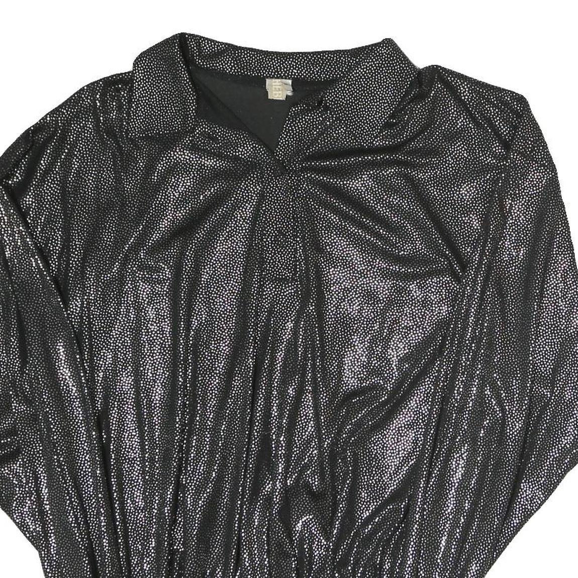 HEBERT Womens Black Printed Sports Top Long Sleeve Collared M Shiny