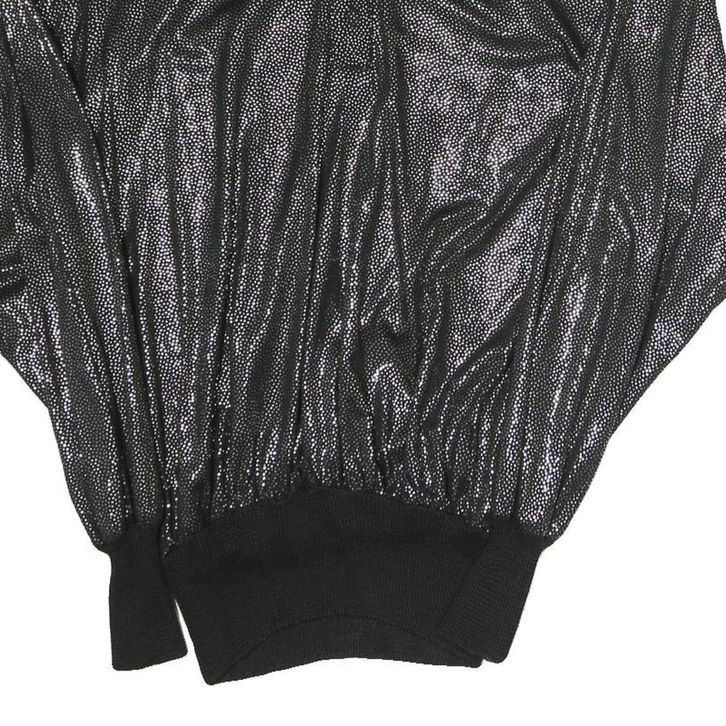 HEBERT Womens Black Printed Sports Top Long Sleeve Collared M Shiny