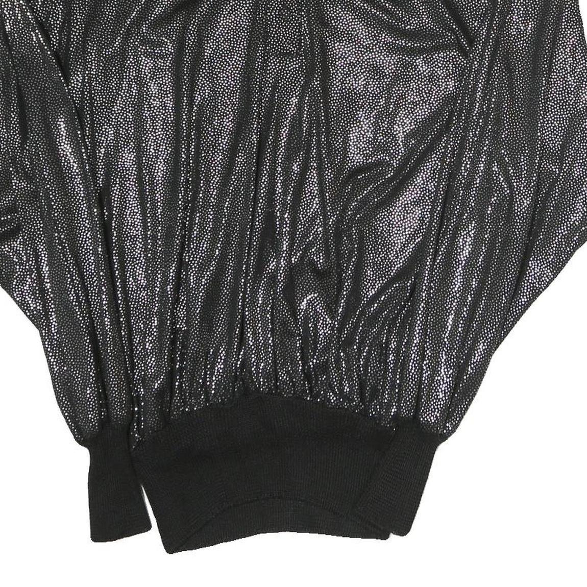 HEBERT Womens Black Printed Sports Top Long Sleeve Collared M Shiny