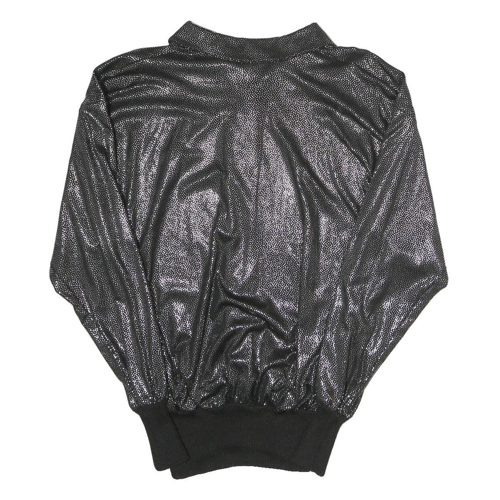 HEBERT Womens Black Printed Sports Top Long Sleeve Collared M Shiny