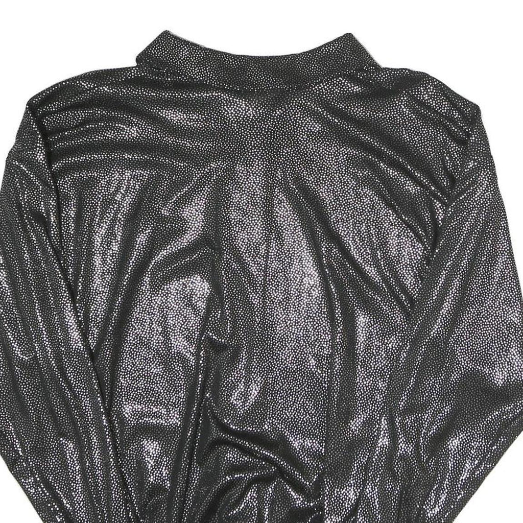 HEBERT Womens Black Printed Sports Top Long Sleeve Collared M Shiny