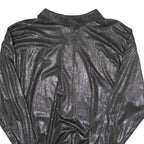 HEBERT Womens Black Printed Sports Top Long Sleeve Collared M Shiny