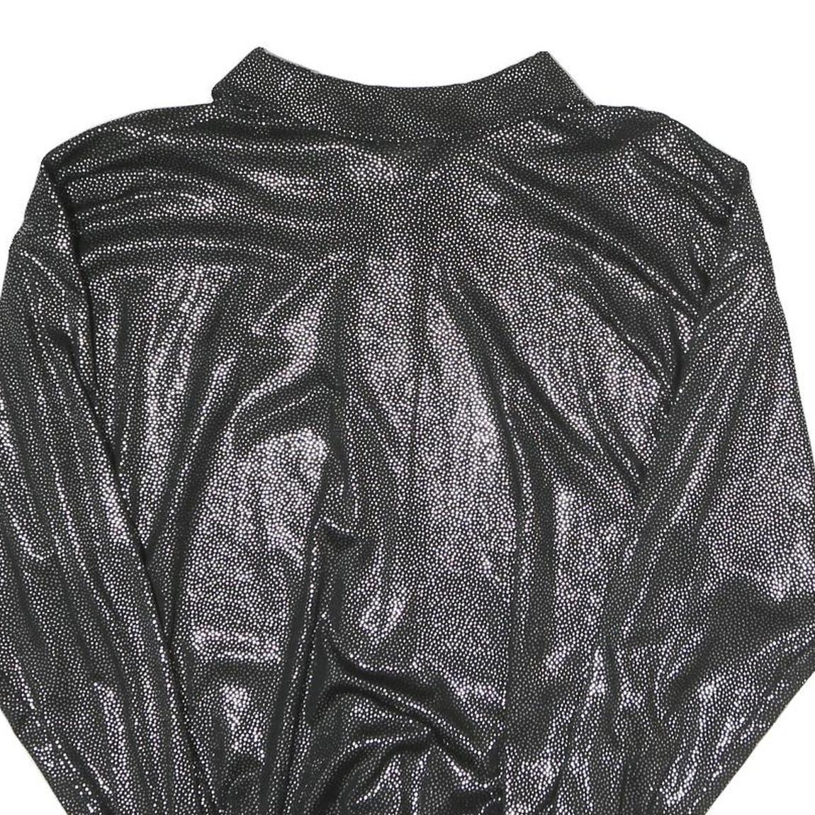 HEBERT Womens Black Printed Sports Top Long Sleeve Collared M Shiny