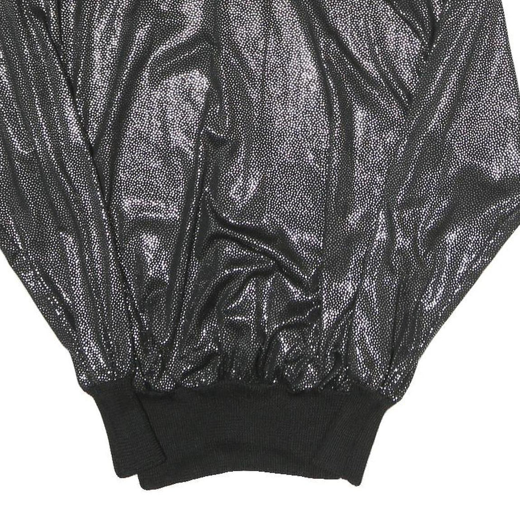 HEBERT Womens Black Printed Sports Top Long Sleeve Collared M Shiny