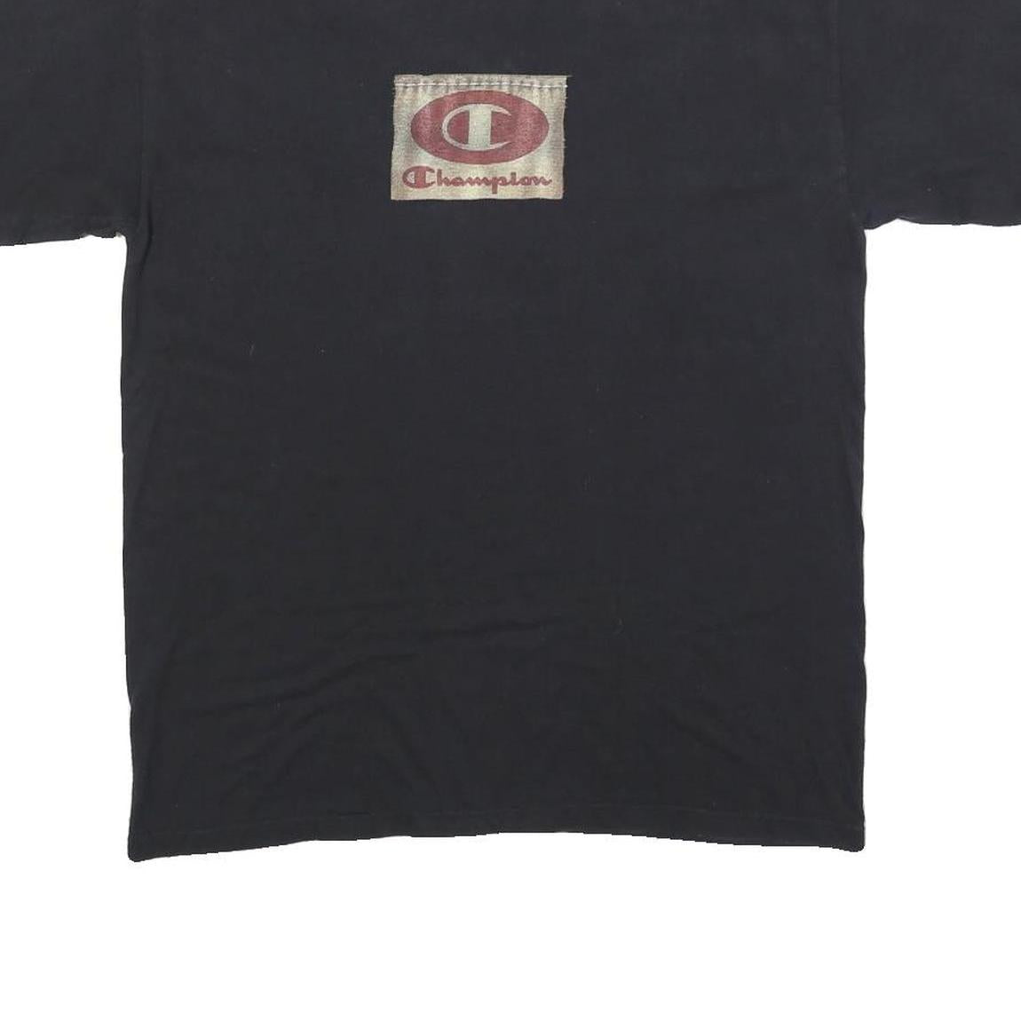 CHAMPION Mens Black Graphic T-Shirt M Short Sleeve Crew Neck Vintage Logo Patch