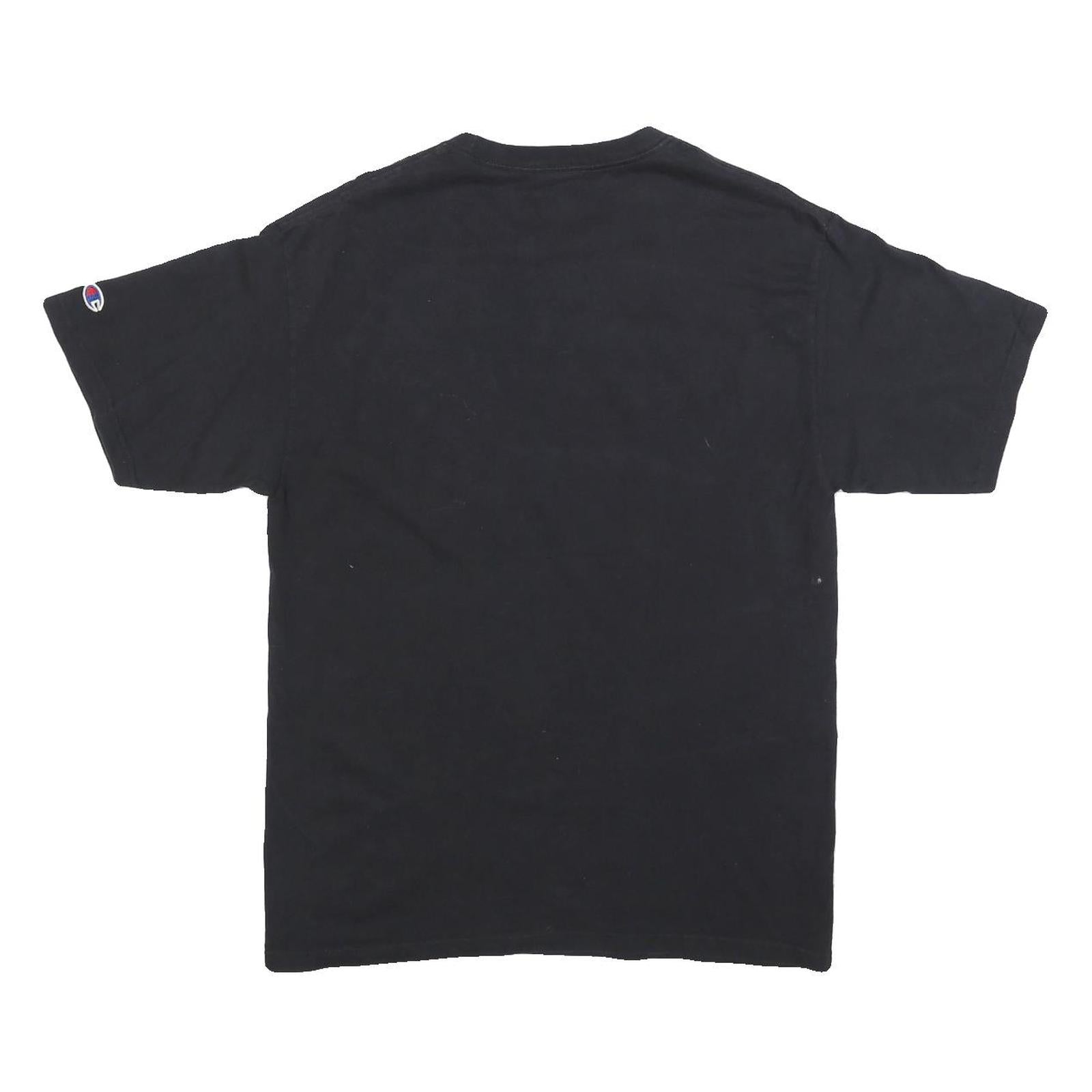 CHAMPION Mens Black Graphic T-Shirt M Short Sleeve Crew Neck Vintage Logo Patch