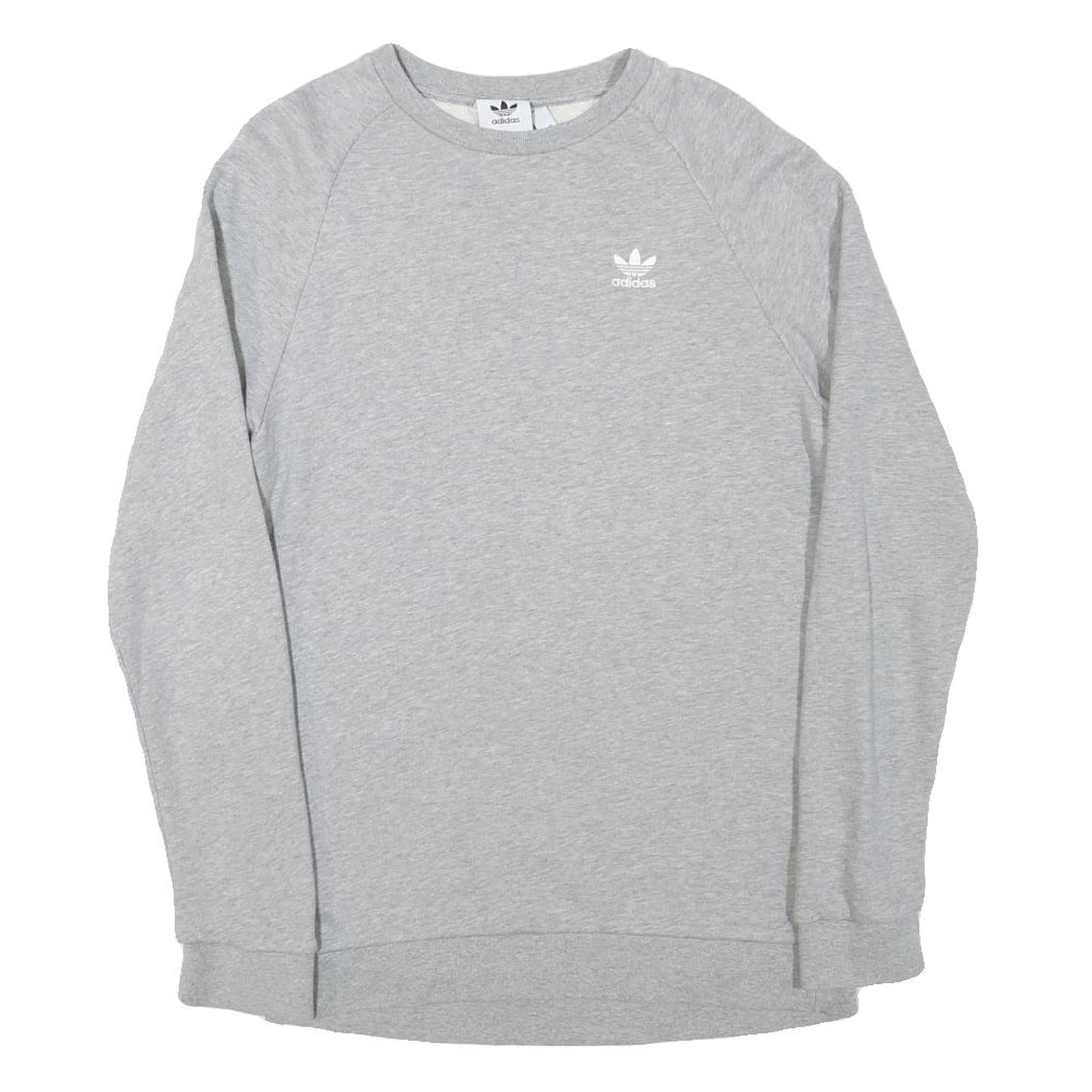 ADIDAS Mens Grey Cotton Blend Crew Neck Sweatshirt S Casual Lightweight Pullover