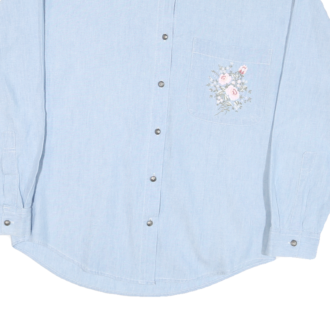 PRINCIPLES Womens Blue Shirt M Embroidered Floral Cotton Blend Button-Down