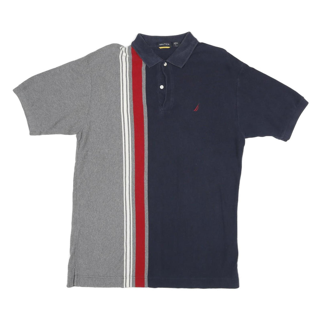 NAUTICA Mens Blue & Grey Cotton Polo Shirt L Short Sleeve Striped Casual