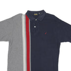 NAUTICA Mens Blue & Grey Cotton Polo Shirt L Short Sleeve Striped Casual
