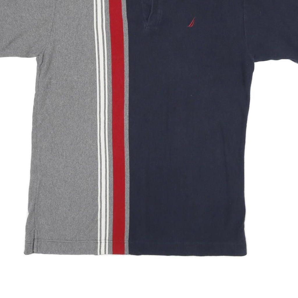 NAUTICA Mens Blue & Grey Cotton Polo Shirt L Short Sleeve Striped Casual